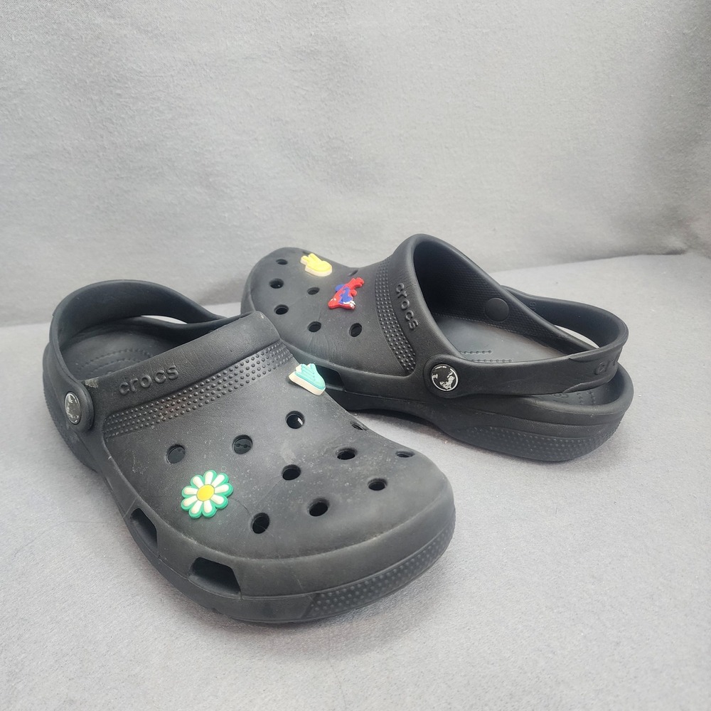 Crocs Classic Clogs Black Jibbitz Charms Mens 6 Womens 8